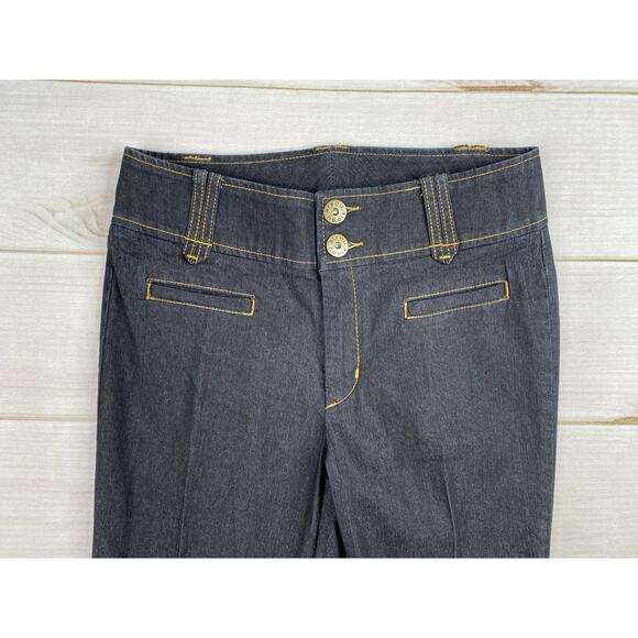 Bisou Bisou Jeans Womens 12 Dark Wash Permanent Seam Wide Flare Boho Y2K Slacks - Picture 2 of 10